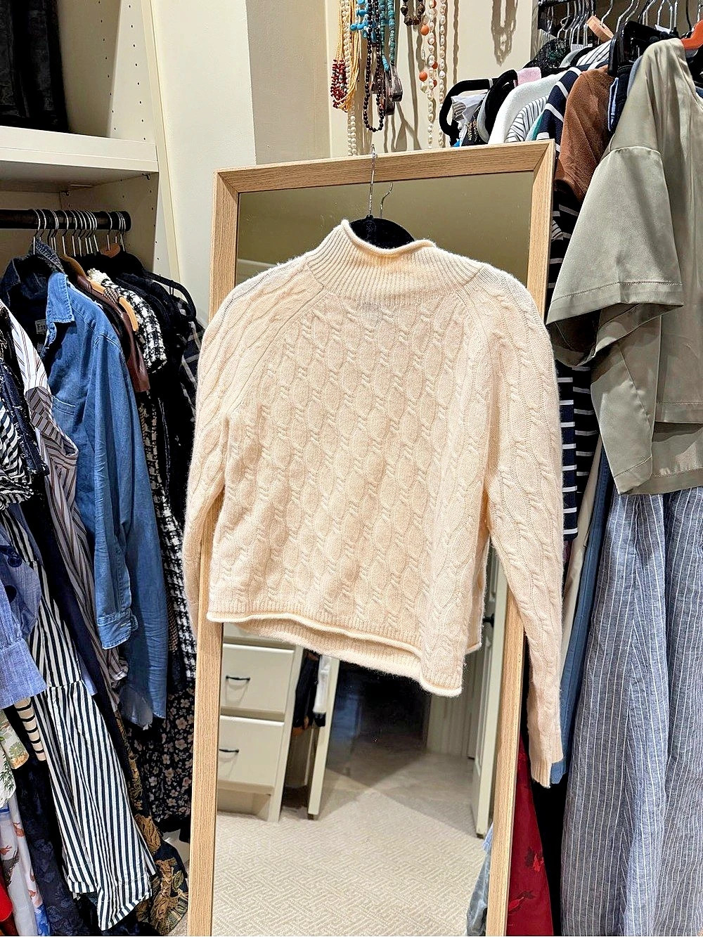 JCrew cashmere Cable Knit Mock Neck Sweater Cream
